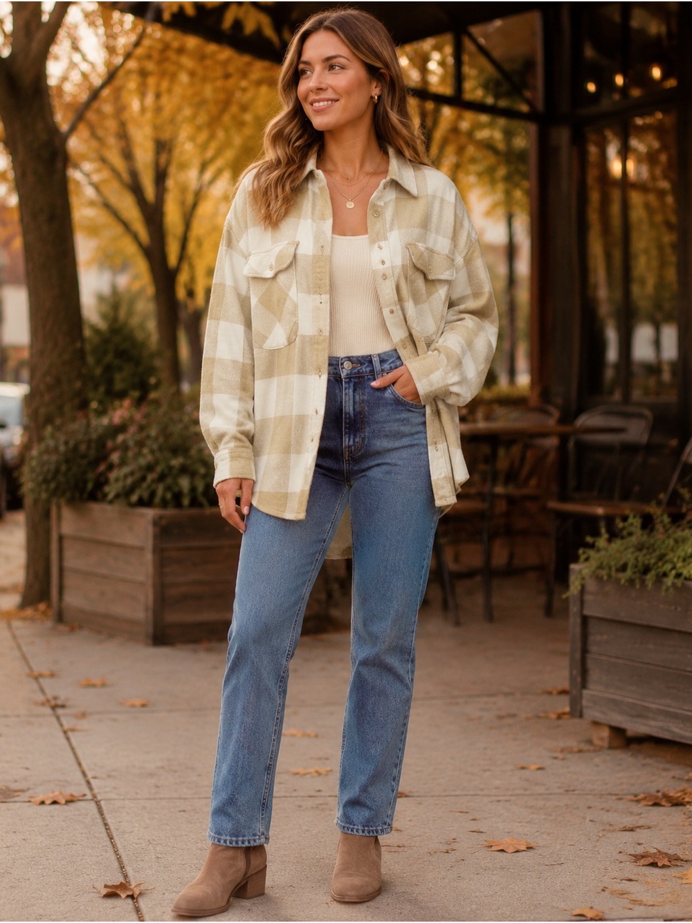 aerie Beige Plaid Shacket
